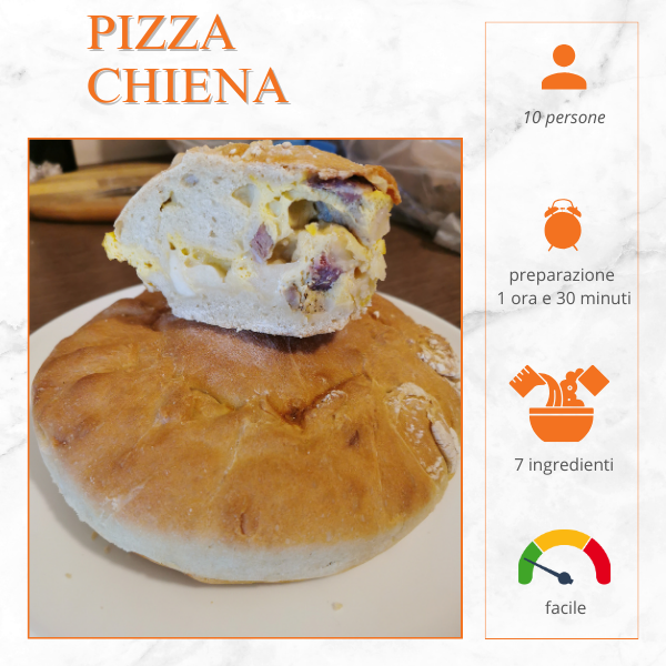 Pizza chiena napoletana ripiena di salumi, uova e formaggi, tipica ricetta pasquale per 10 persone