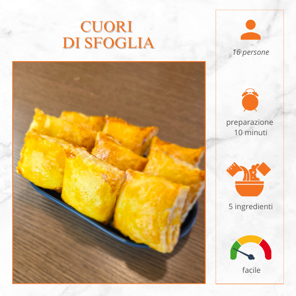 Cuori di sfoglia dorati al forno con salmone, antipasto facile e veloce per 16 persone